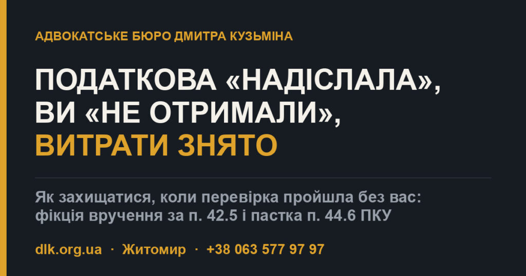 Податкова надіслала, ви не отримали, витрати знято — фікція вручення за п. 42.5 ПКУ